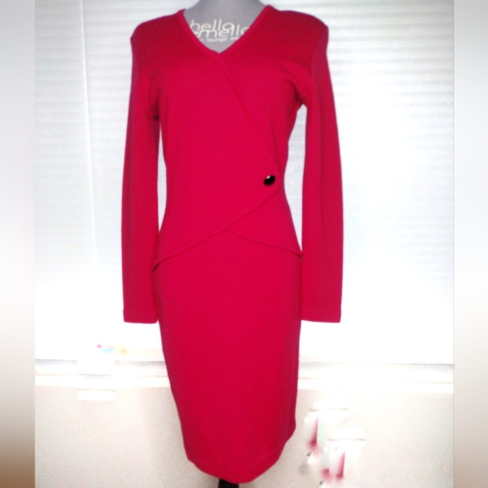 Vintage 80s Outlander 100% Wool Envelope Origami Asymmetric Midi Dress Small